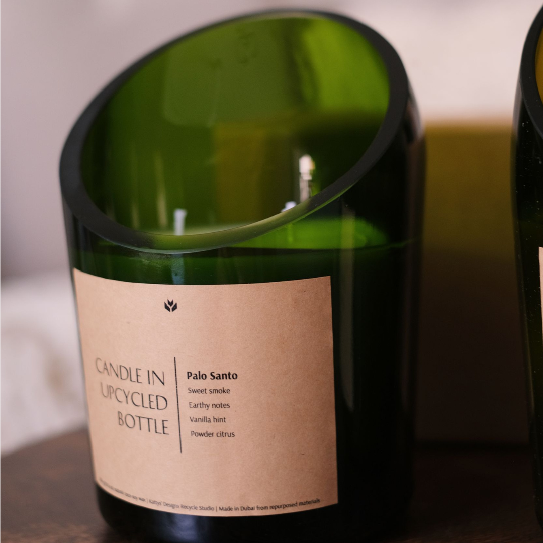 Candle in Upcycled Emerald Bottle - Limited