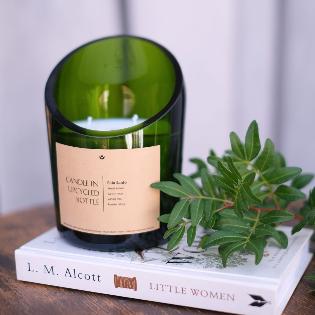 Candle in Upcycled Emerald Bottle - Limited